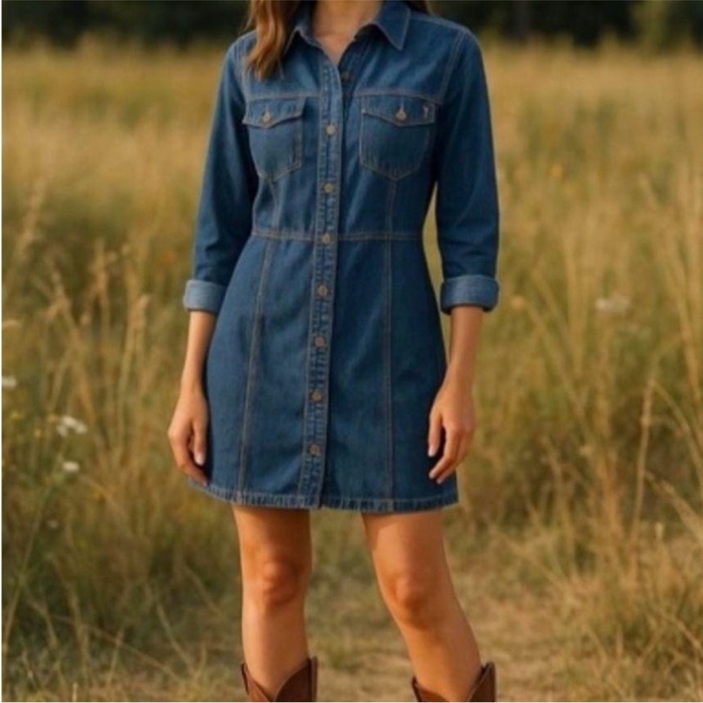 Frye Women's Long Sleeve Denim Mini Dress Dark Wash